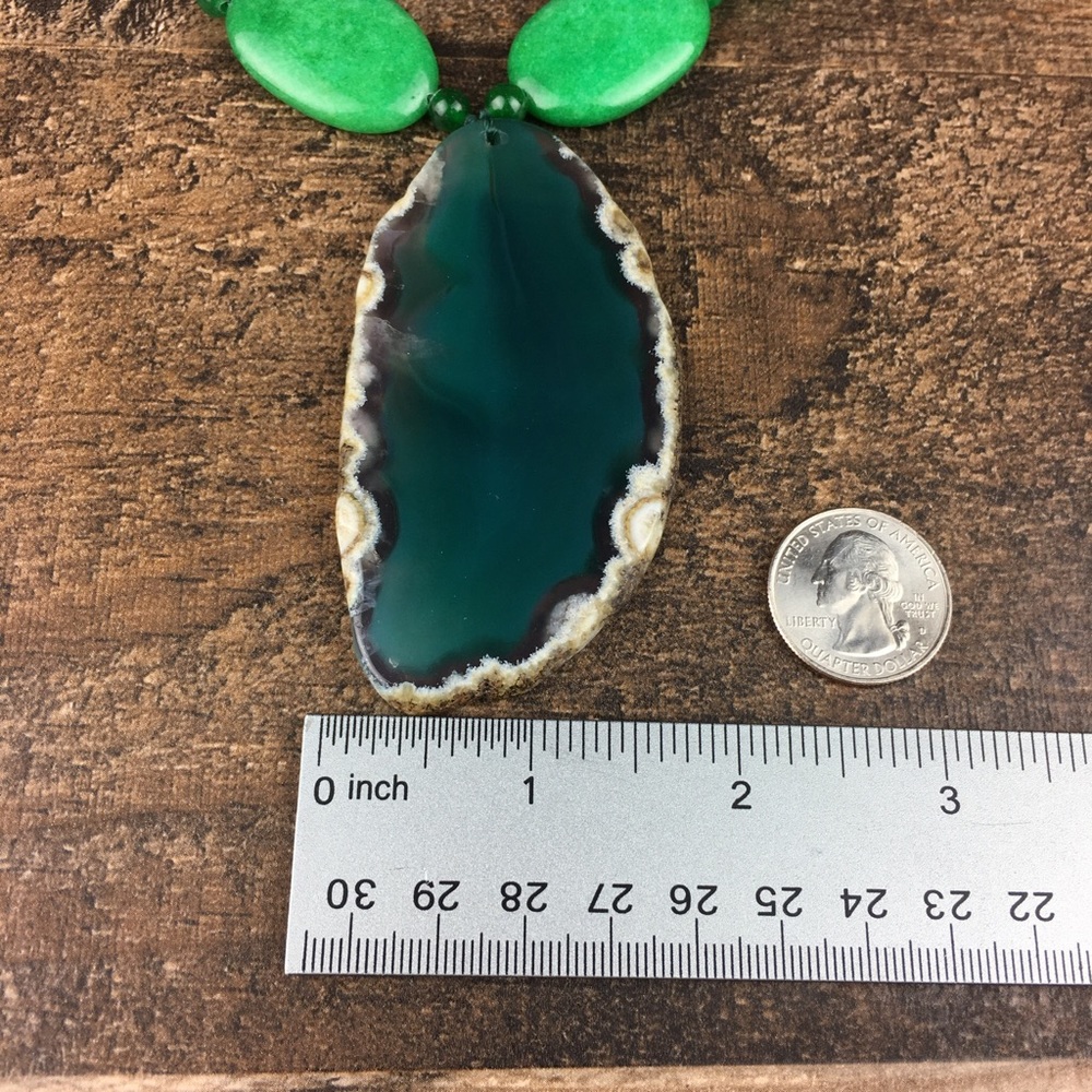 Green Geode Stone Slice Statement Necklace - image 5